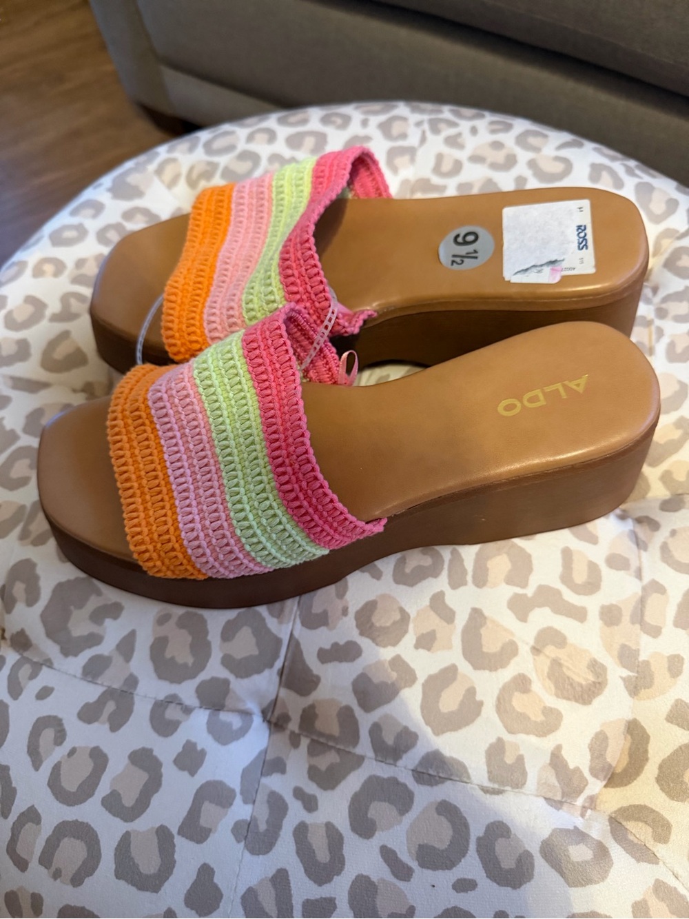 Aldo Multicolor Crochet Slide Mules in Pink, Green, Orange - Picture 7 of 8